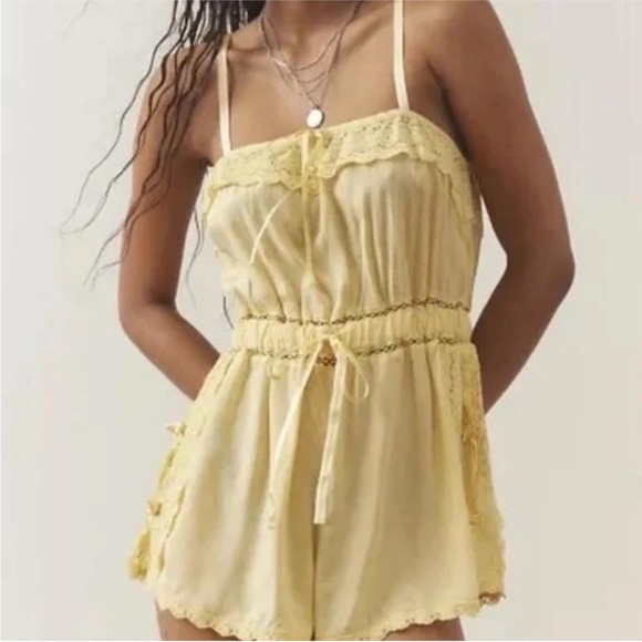 UO Out From Under Sail Away With Me Romper in Yellow - Picture 3 of 4